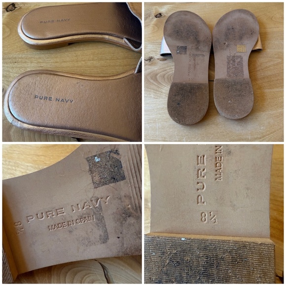 2 PR PURE NAVY LEATHER SLIDE SANDALS ROSE GOLD & SILVER LOW HEEL SUMMER CHIC 8.5 - Picture 10 of 11